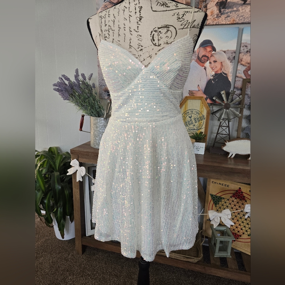 B Darlin White Sequin Prom Dress